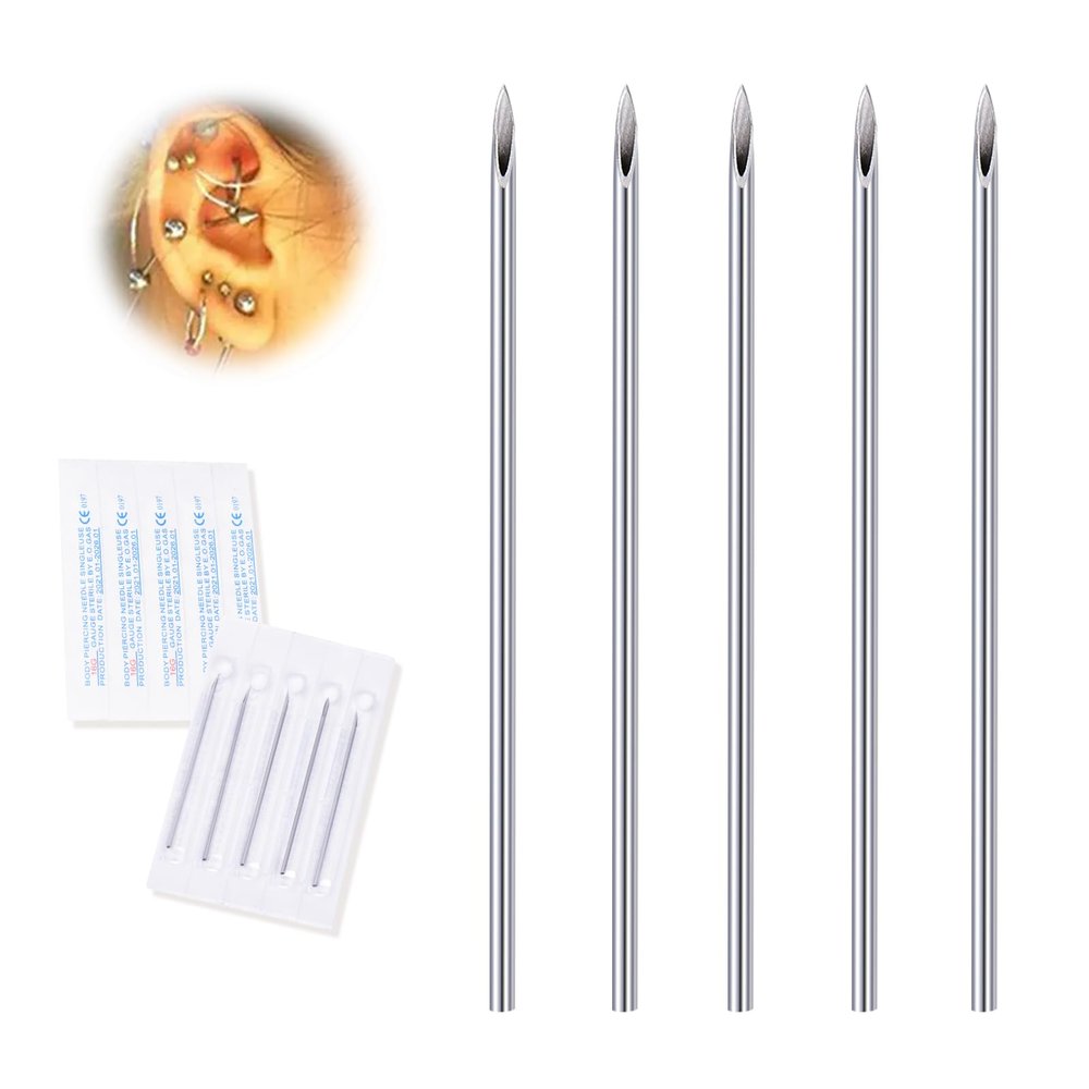 DJCIW 18G Body Piercing Needles, 10pcs Stainless Steel Needles for Ear, Nose, Navel, Nipple, Lip Piercings - Includes Seven Sizes - Trusted by Professional Piercers