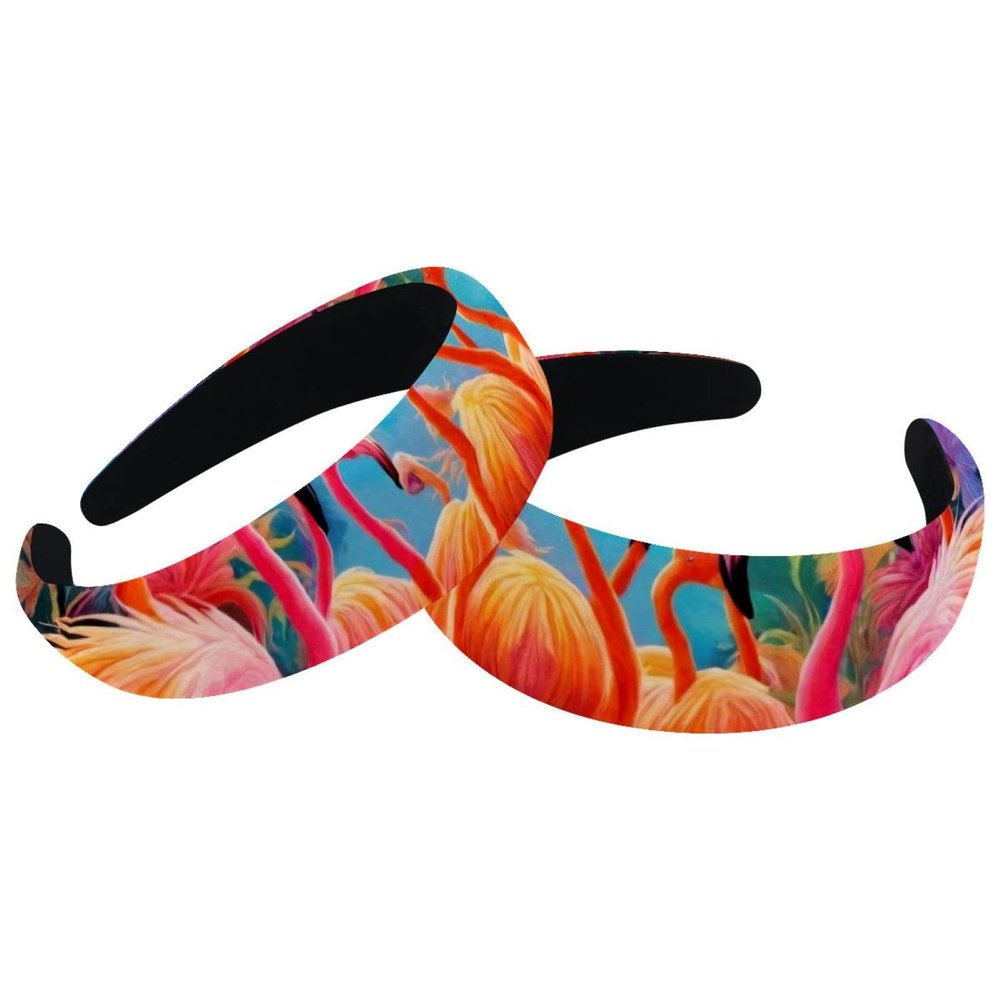 2 Pcs Wide Padded Headband Velvet Headbands Puffy Thick Hairbands Soft Hair bands for Women Girls Hair Accessories for Teen Girls,Tropical Flamingos