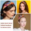 2 Pcs Wide Padded Headband Velvet Headbands Puffy Thick Hairbands Soft Hair bands for Women Girls Hair Accessories for Teen Girls,Tropical Flamingos view 2