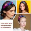 2 Pcs Wide Padded Headband Velvet Headbands Puffy Thick Hairbands Soft Hair bands for Women Girls Hair Accessories for Teen Girls,Neon Dinosaurs view 2