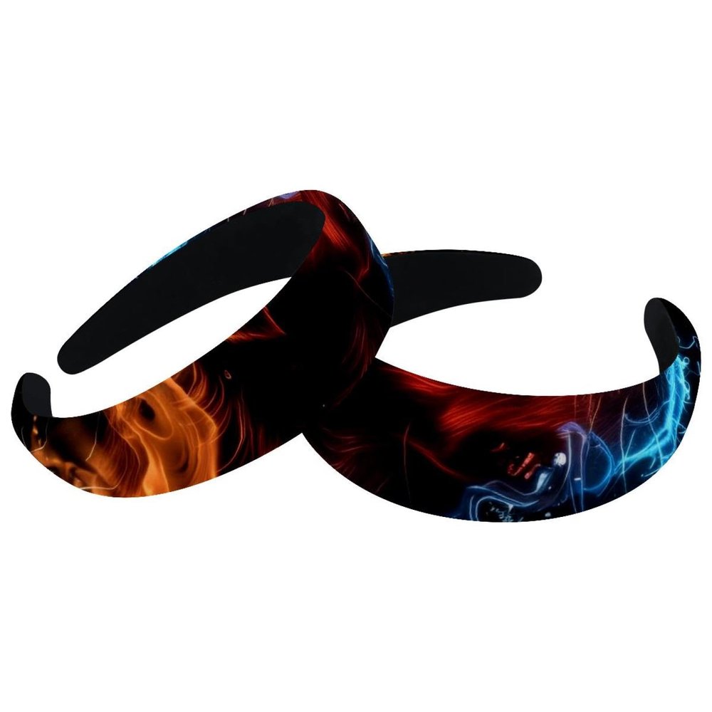 2 Pcs Wide Padded Headband Velvet Headbands Puffy Thick Hairbands Soft Hair bands for Women Girls Hair Accessories for Teen Girls,Fire Dog