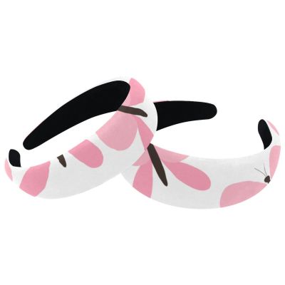 2 Pcs Wide Padded Headband Velvet Headbands Puffy Thick Hairbands Soft Hair bands for Women Girls Hair Accessories for Teen Girls,Pink Butterflies