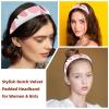 2 Pcs Wide Padded Headband Velvet Headbands Puffy Thick Hairbands Soft Hair bands for Women Girls Hair Accessories for Teen Girls,Pink Butterflies view 2