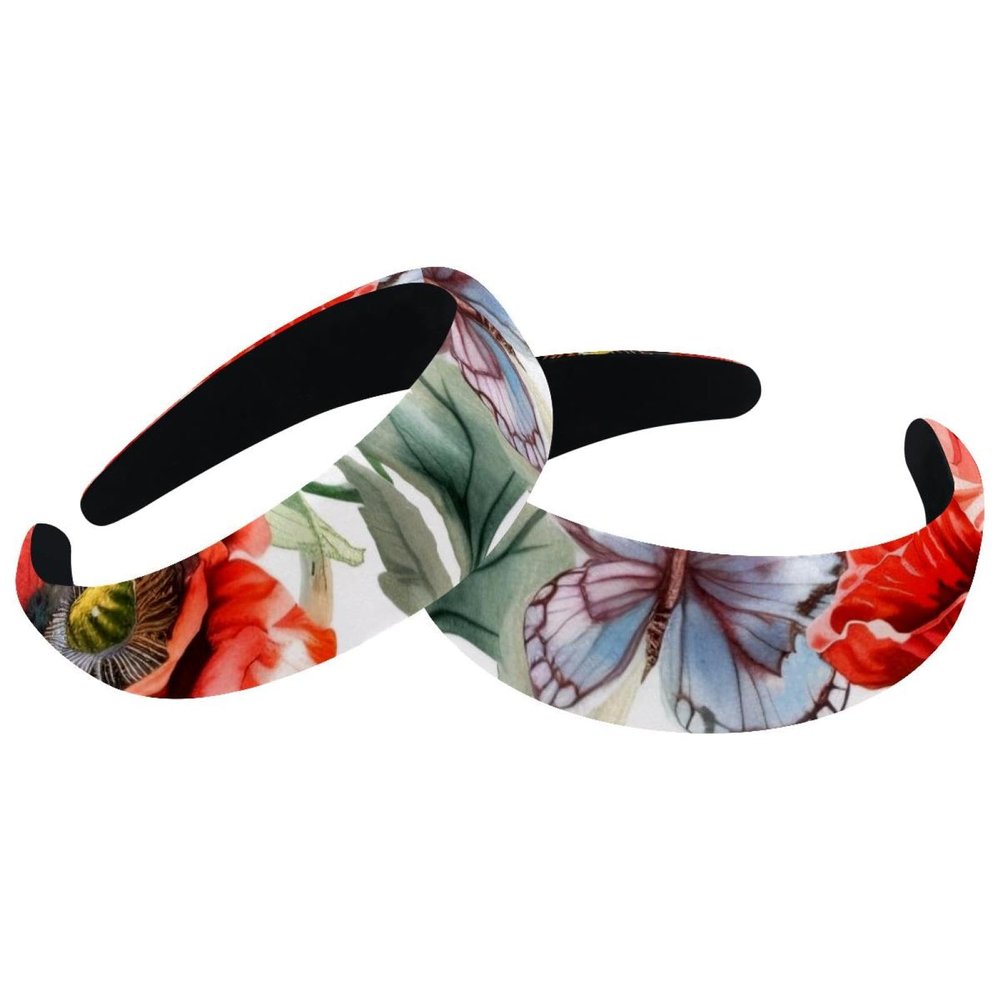 2 Pcs Wide Padded Headband Velvet Headbands Puffy Thick Hairbands Soft Hair bands for Women Girls Hair Accessories for Teen Girls,Poppy Flower
