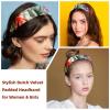 2 Pcs Wide Padded Headband Velvet Headbands Puffy Thick Hairbands Soft Hair bands for Women Girls Hair Accessories for Teen Girls,Poppy Flower view 2
