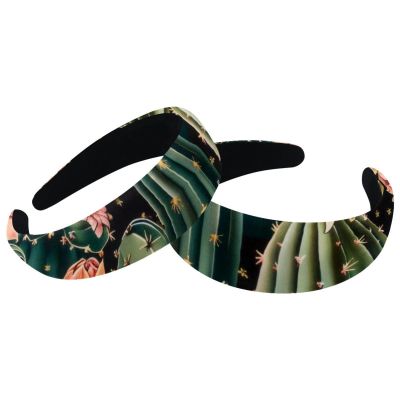 2 Pcs Wide Padded Headband Velvet Headbands Puffy Thick Hairbands Soft Hair bands for Women Girls Hair Accessories for Teen Girls,Cactus Flower