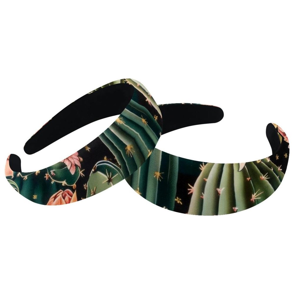 2 Pcs Wide Padded Headband Velvet Headbands Puffy Thick Hairbands Soft Hair bands for Women Girls Hair Accessories for Teen Girls,Cactus Flower
