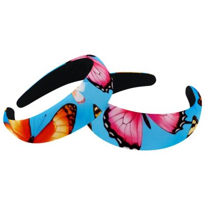 2 Pcs Wide Padded Headband Velvet Headbands Puffy Thick Hairbands Soft Hair bands for Women Girls Hair Accessories for Teen Girls,Butterflies