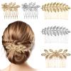 5PCS Leaf Hair Combs for Women Accessories Gold Silver Rhinestone Hair Comb Clips with Teeth Combs for Wedding Metal Decorative French Twist Slide Comb for Bride Bridesmaid Christma Parties Prom Dance view 1