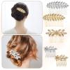 5PCS Leaf Hair Combs for Women Accessories Gold Silver Rhinestone Hair Comb Clips with Teeth Combs for Wedding Metal Decorative French Twist Slide Comb for Bride Bridesmaid Christma Parties Prom Dance view 3