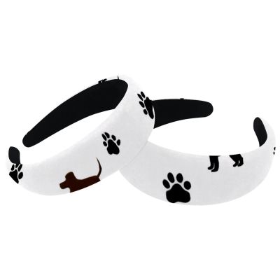2 Pcs Wide Padded Headband Velvet Headbands Puffy Thick Hairbands Soft Hair bands for Women Girls Hair Accessories for Teen Girls,Dog Paws