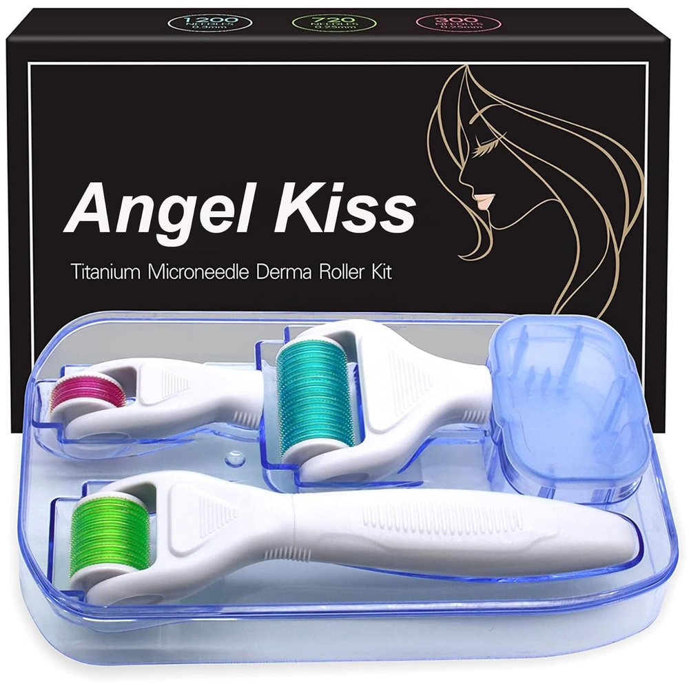 Derma Roller for Face, Body, Scalp, Beard - Angel Kiss 4 in 1 Titanium Microneedling Roller Set