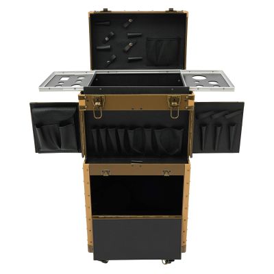 ZeStarDair Makeup Rolling Case Professional Makeup Case 2 Mobile Password Locks and 2 Keys, Professional Makeup Train Case for Make Up Nail Hairstylists (Gold)