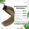 Weft Hair Extensions Human Hair Sew in Ombre Remy Hair Ash Brown with Bleach Blonde Highlights Sew in Hair Extensions Hand Tied Hair Weft Extensions 18 Inch 100G view 3