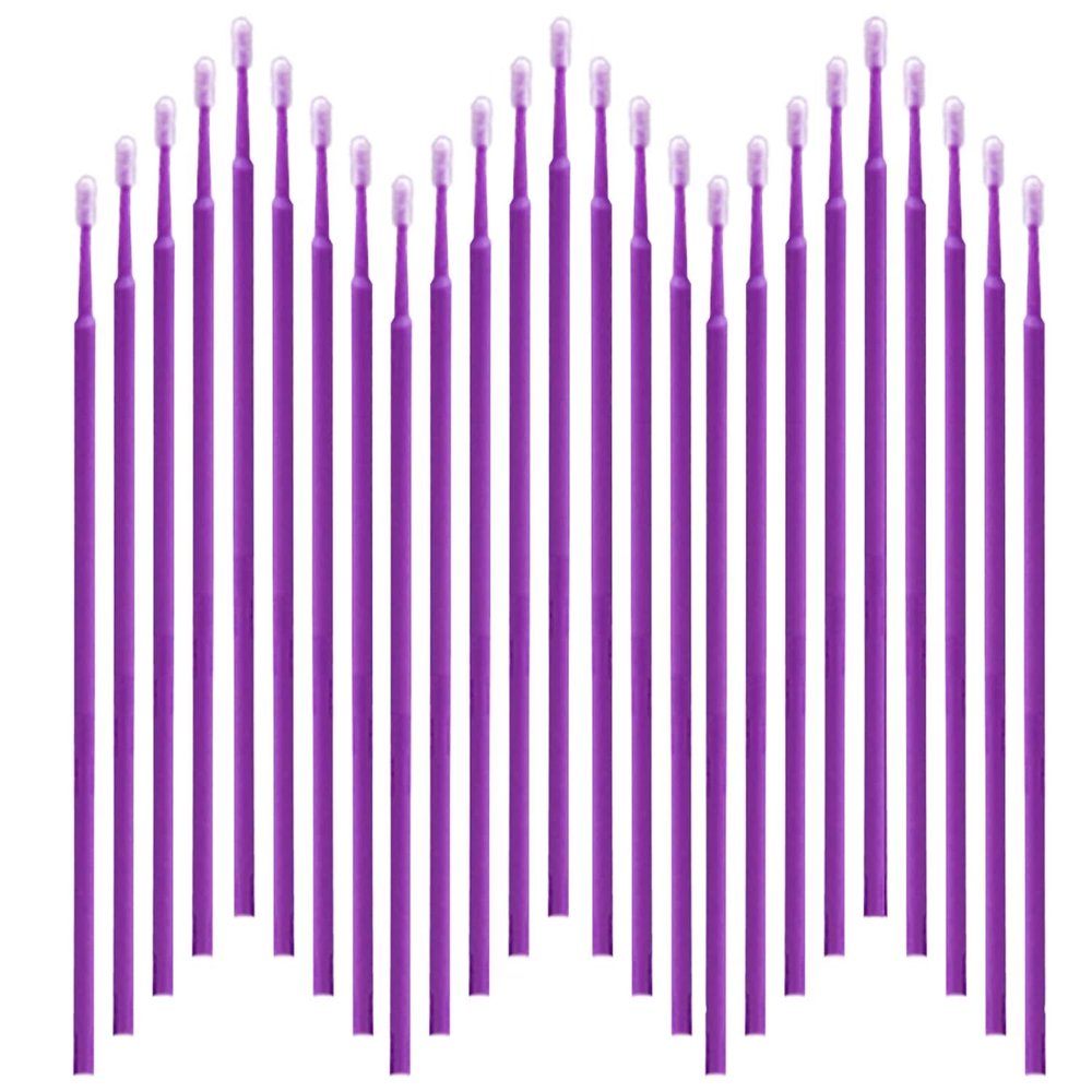 600PCS Microswabs for Eyelash ExtensionsMicro Applicators Brush for Cleaning and Applying Make-up Purple (Head Diameter: 2.0mm)