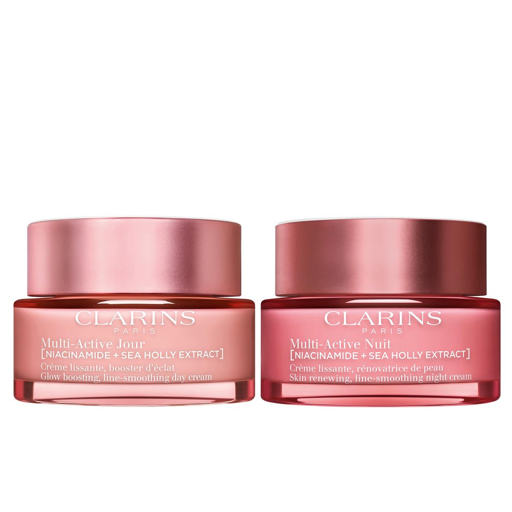 Clarins Multi-Active Day and Night Face Moisturizer with Niacinamide Bundle | Smooth Fine Lines | Visibly Tighten Pores | Even Tone + Texture | Boost Glow | Strengthen Moisture Barrier | Dry Skin Type
