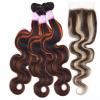 Bundles Body Wave Orange Human Hair Weave 3 Bundles with Closure and Frontal Highlight Blonde Lace Frontal with Bundles Remy Human Hair Hair Weft(13" x 4",12 12 12 12 and10) view 1