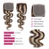 Bundles Body Wave Orange Human Hair Weave 3 Bundles with Closure and Frontal Highlight Blonde Lace Frontal with Bundles Remy Human Hair Hair Weft(13" x 4",12 12 12 12 and10) view 2