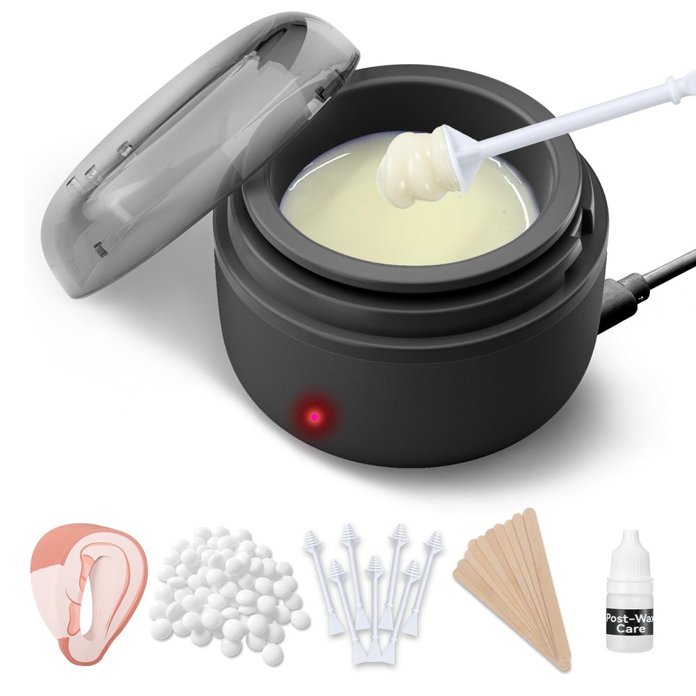 SUERBEATY Ear Nose Wax Kit Men, Nose Hair Waxing Kit for Men, Ear Hair Removal Wax 100g, 20 Pcs Nose Applicator, 15-20 Times, Usb Rapid Heating, Constant Temperature, Painless, Black