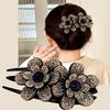 5 Pcs double flower decorative jeweled rhinestone hair clip pretty fancy floral thick crystal hair clips for women beautiful fashion designer asian accessories long chinese korean vintage ornaments view 4