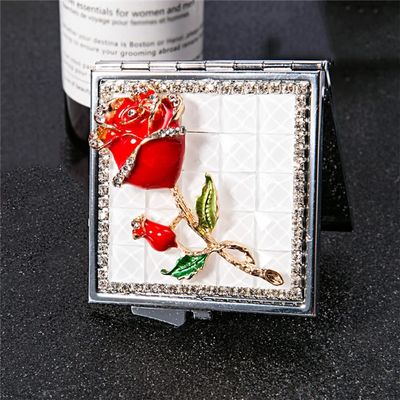1 Side Mini Pocket Makeup Mirror 2 Side Folding Small Makeup Mirror Red Rose Portable Mirror (Color : A Size : 6cm*6cm*0.7cm) (A 6cm*6cm*0.7cm)