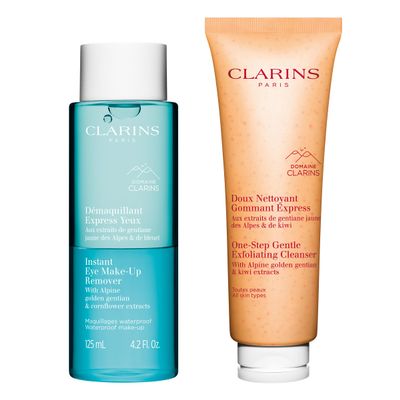 Clarins Instant Eye Makeup Remover and One-Step Gentle Exfoliating Cleanser Bundle
