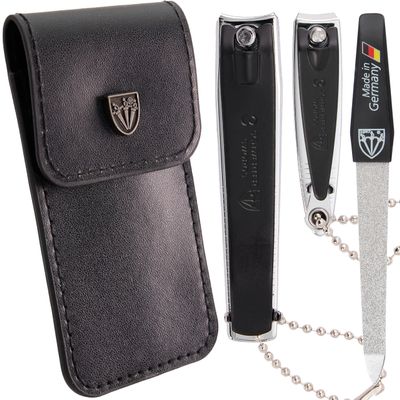 3 Swords Germany  Brand Quality fingernail & toenail Clipper, Manicure, Pedicure Nail Care by with Metal Nail File and case, Black Edition