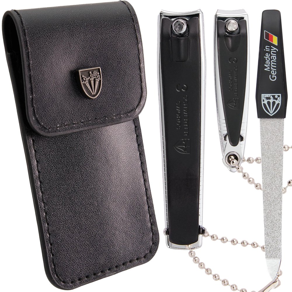 3 Swords Germany  Brand Quality fingernail & toenail Clipper, Manicure, Pedicure Nail Care by with Metal Nail File and case, Black Edition