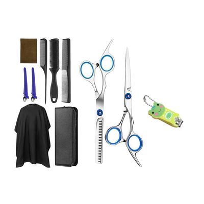 10-Piece Professional Haircut Kit for Men and Women - Stainless Steel Scissors Set with Thinning Comb, Hairpins, Capes, and Leather Case - for Home and Salon Use