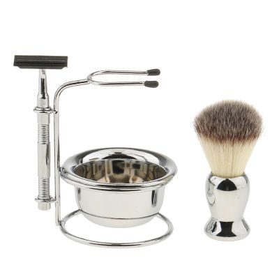 Deluxe Men's Shaving Set Stand Brush Holder Weighted Base Razor Bowl Cup Grooming Kit - Clear Organizer for Shower Bath, Unique Gifts for Cutting Beard Moustache Travel Machine