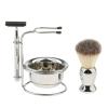Deluxe Men's Shaving Set Stand Brush Holder Weighted Base Razor Bowl Cup Grooming Kit - Clear Organizer for Shower Bath, Unique Gifts for Cutting Beard Moustache Travel Machine view 1