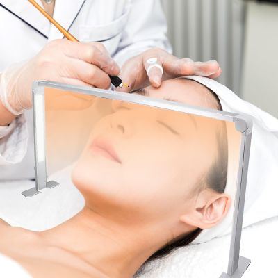 RYAZOZA Upgraded Square Manicure Light, Half Moon LED Desk Lamp for Estheticians, Nail Tech, Cosmetician, Lash Lamp with Touch Dimming and Brightness Adjustment(Silver)