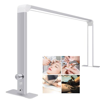 RYAZOZA Upgraded Square Manicure Light, Half Moon Light for Nail Desk, Lash Tech Light with Stepless Adjustment Knob, for Eyelash Extensions, Manicure, Tattoo Lighting Lamp(Silver)