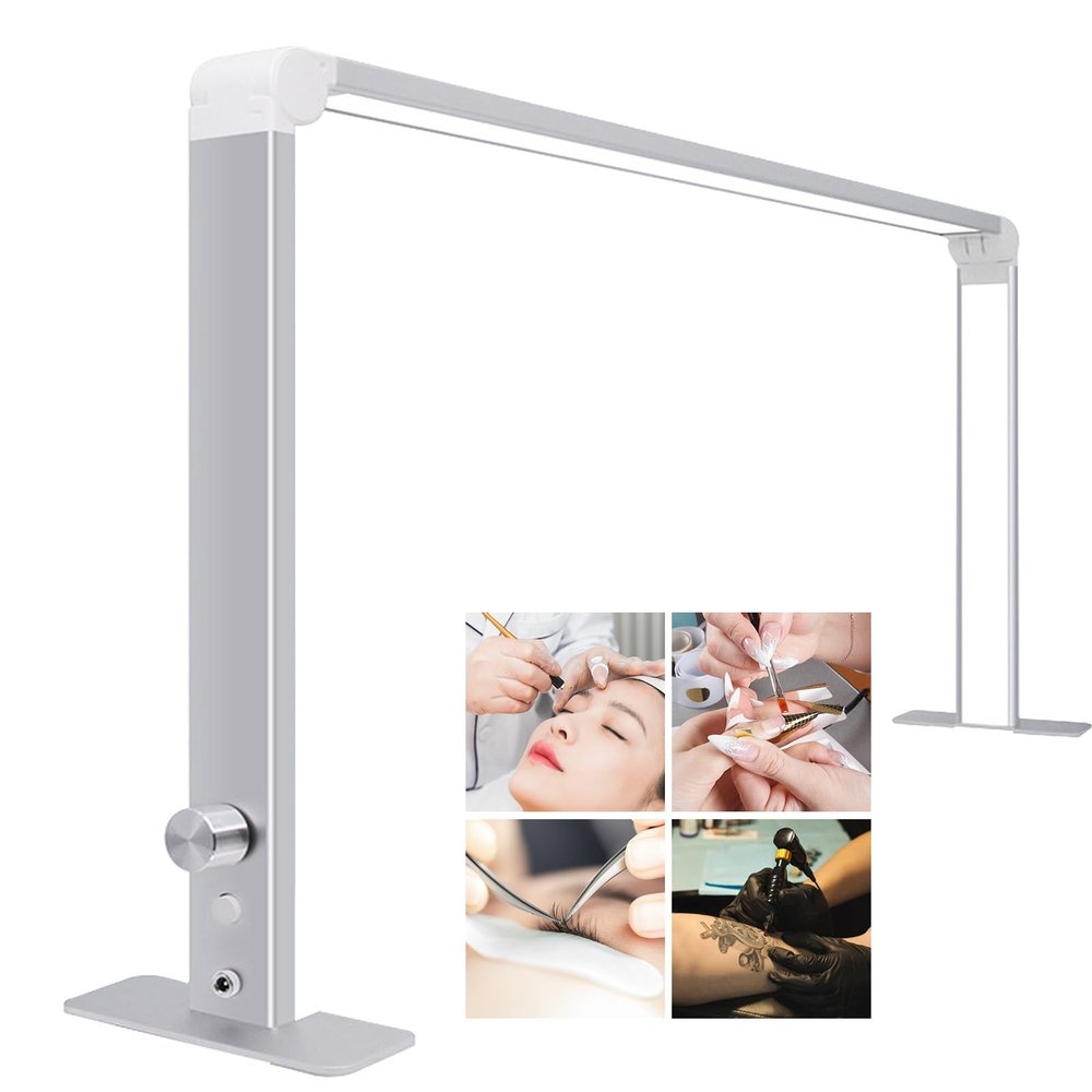RYAZOZA Upgraded Square Manicure Light, Half Moon Light for Nail Desk, Lash Tech Light with Stepless Adjustment Knob, for Eyelash Extensions, Manicure, Tattoo Lighting Lamp(Silver)
