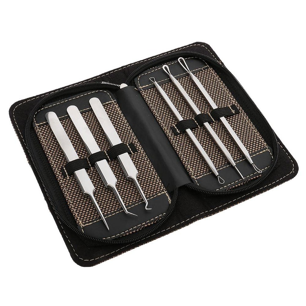 6-Piece Blackhead Extractor r Tool Kit - Stainless Steel Skin Care Set for Pore Cleansing and Acne Removal - Professional and Personal Use - Travel-Friendly Case Included
