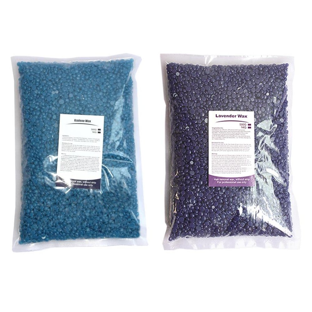 1000g Body Depilatory Wax Beads Hard Wax Beans Hair Removal Kit for Salon & Home Use - Suitable for Intimate Areas, Legs, Arms, Face, Painless and Full Body Depilation - Lavender