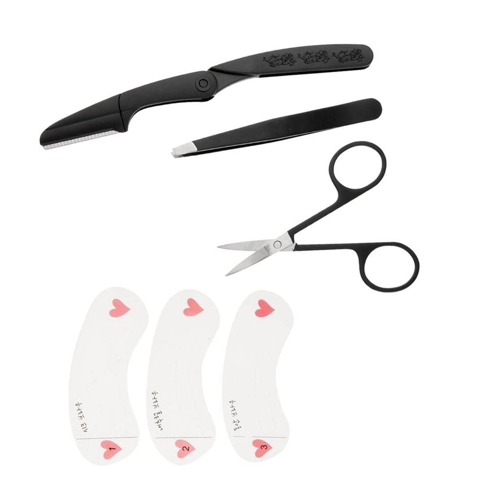 6 in 1 Eyebrow Shaping Trimming Kit - Expert Brow Sculpting Tool with Curved Scissor, Tweezer, and Stencils for Precision Grooming - For Flawless Eyebrows at Home or On the Go