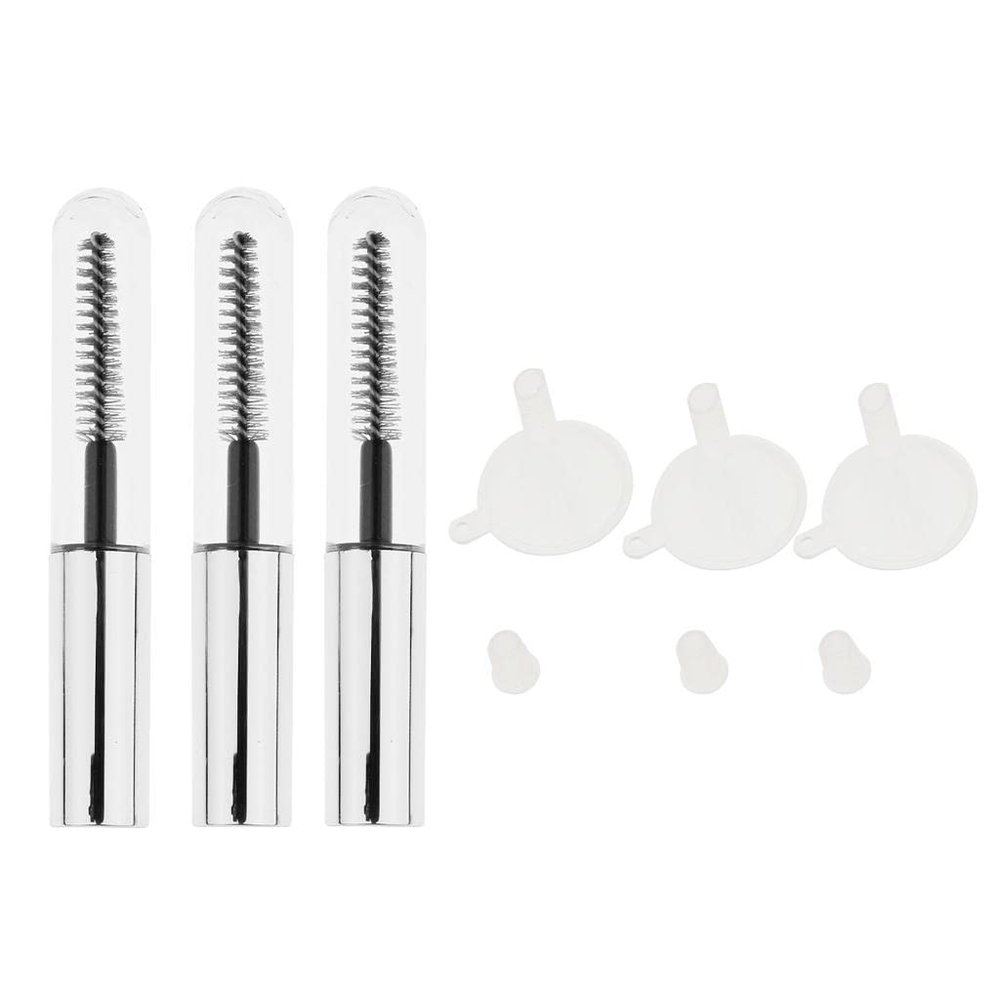4ml 3 Pack Mascara Empty Tube Set, DIY Eyelash Wand Brush, Travel-Friendly, Convenient Inserts Funnel Included, Clear Plastic Containers for Lash Cream, Eyeliner, Lip Gloss,