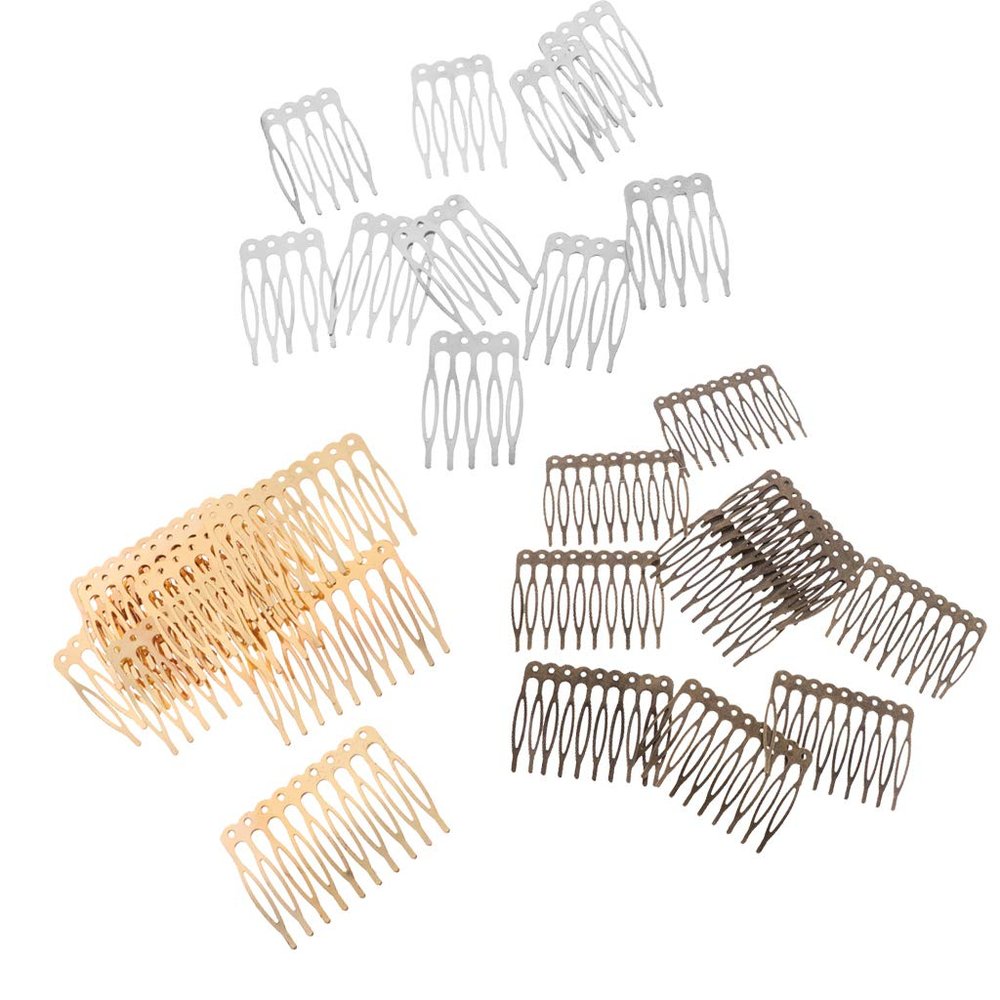 30pcs 5/10 Teeth Metal Blank Alloy Hair Comb Clip Set, Vintage Claw DIY Hair Accessories for Wedding Bridal, Gold Silver Bronze, Findings Included, que Design (30 Pieces)