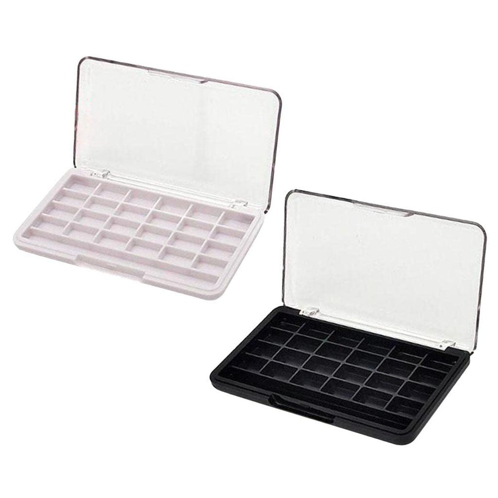 DIY Your Own Makeup with 2x Empty Eyeshadow Palette Pallet Box Set - Convenient Clear Lid, ABS Case - Travel Size - Black/White - Lipstick and Blush Holder Organizer - Makeup