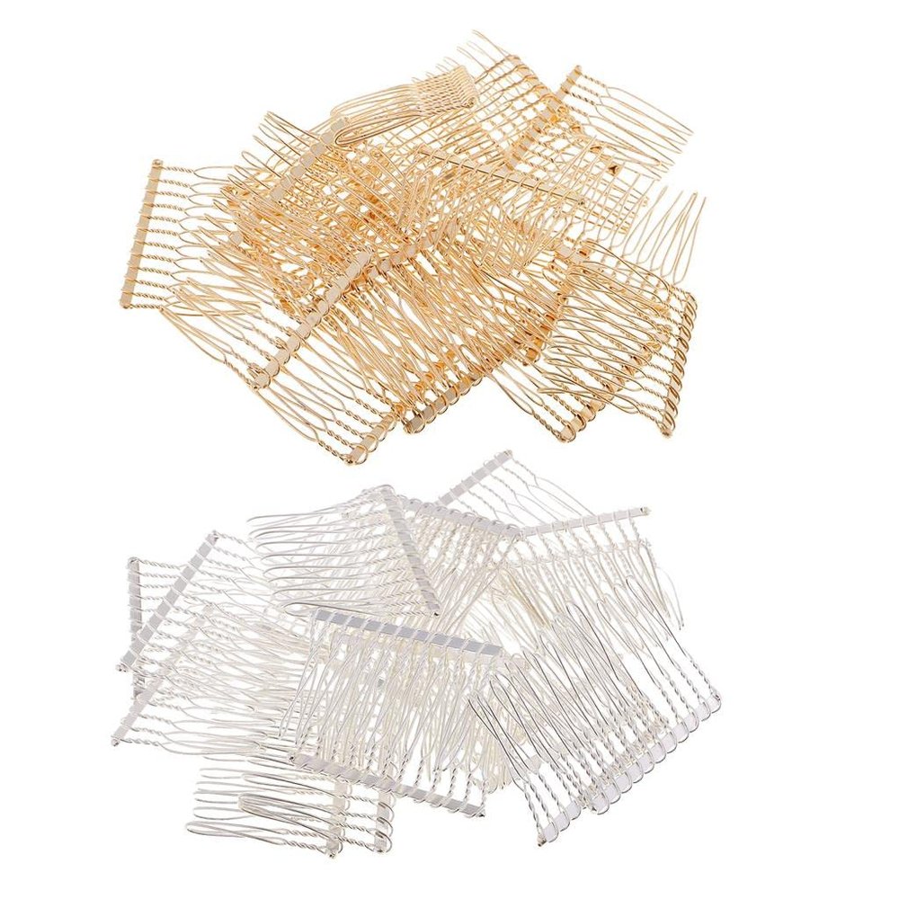 40Pcs Silver Gold Blank Metal Hair Combs Wedding Hair Accessories Set DIY Craft Supplies