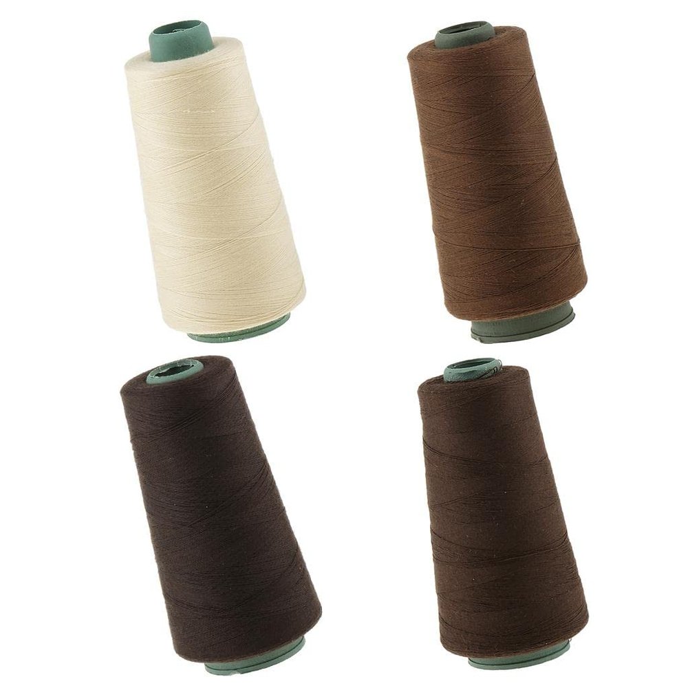 4Pcs Hair Weaving Sewing Thread Set - High Tenacity Strong Weft for Wig Extensions - Weight Cotton Thread in Beige, Brown - for Hair Decor and Extensions - Hair Weave Weft 11x5cm