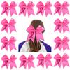 12Pcs 7 Inch Breast Cancer Awareness Cheerleader Bow Large Hair Bow With Ponytail Holder Hair Band For Breast Cancer Month (Hope Pink) view 1