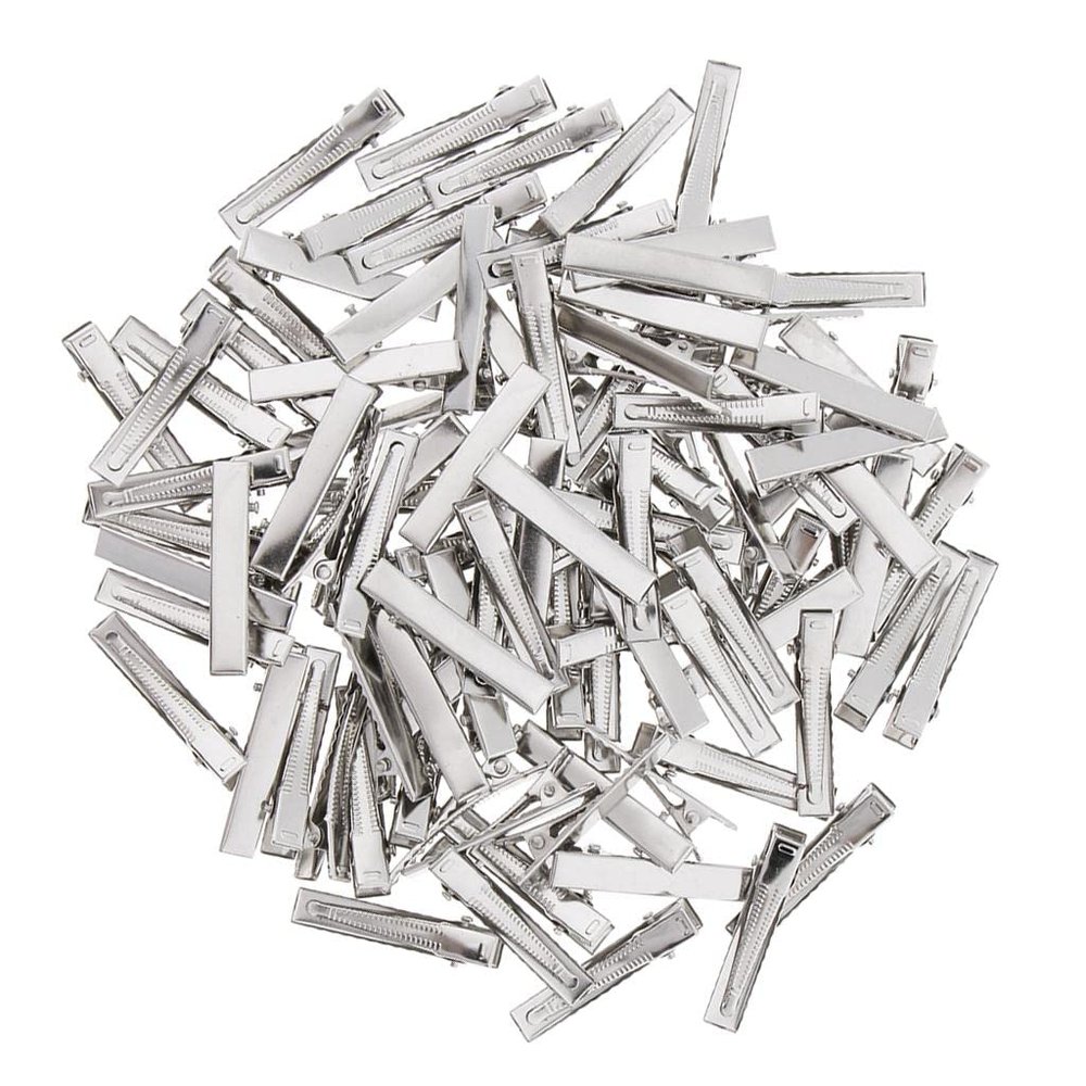 100PCS Silver Single Prong Alligator Teeth Hair Clips Kit - DIY Hair Bows Stylish Designs, Iron Material, Great Value Hair Bow Clip Set - for Girls, Stylists, Craft En
