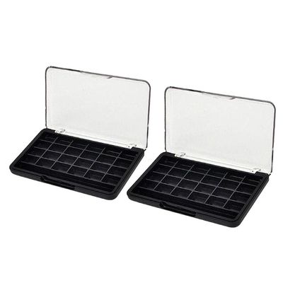 24 Grids ABS Empty Eyeshadow Case 2-Pack - Clear Lid, Travel Size Organizer for Eyeshadow, Powder, and more - for DIY Makeup Enthusiasts - Black