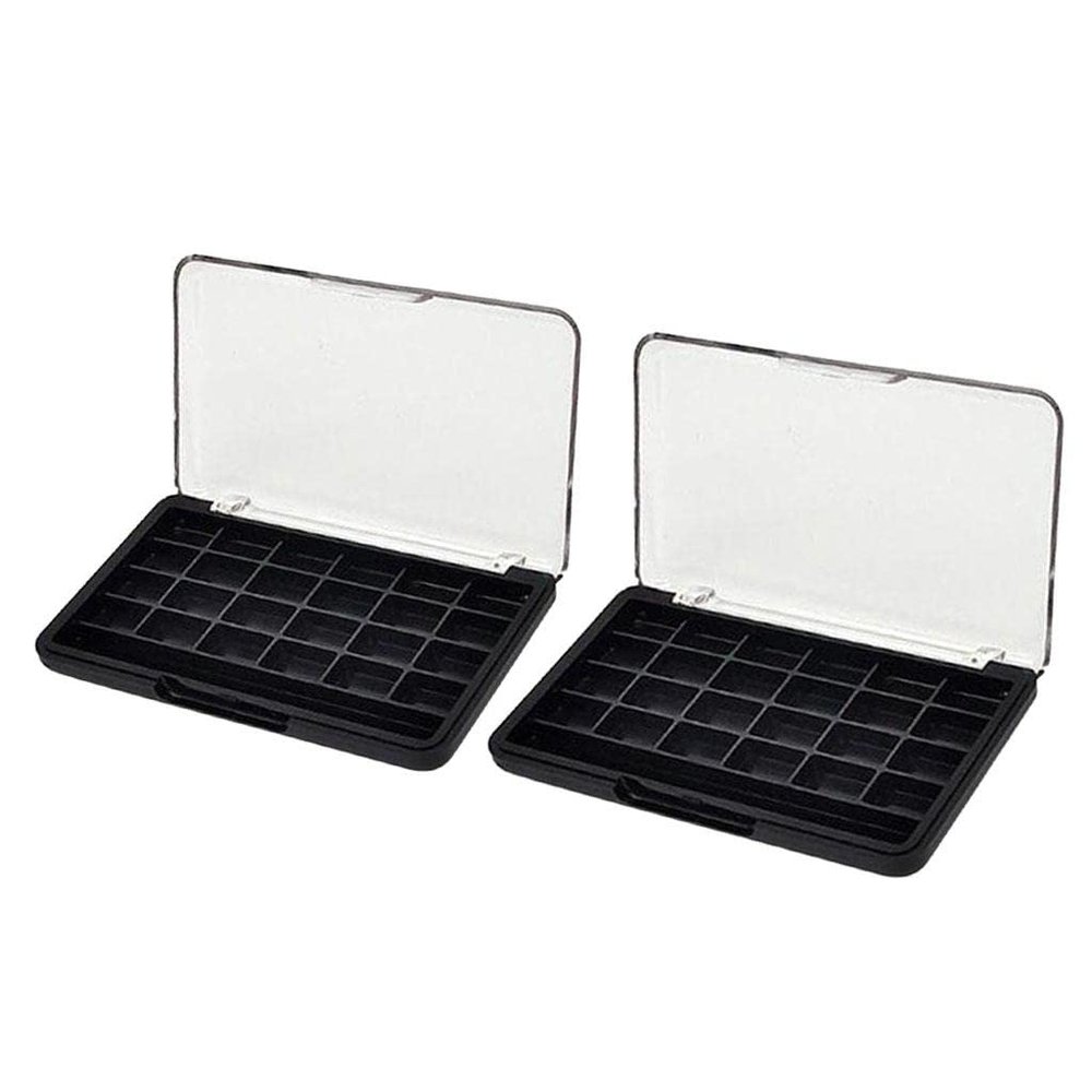 24 Grids ABS Empty Eyeshadow Case 2-Pack - Clear Lid, Travel Size Organizer for Eyeshadow, Powder, and more - for DIY Makeup Enthusiasts - Black