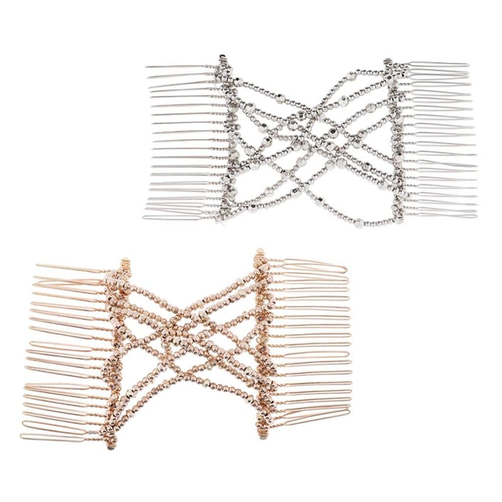 2Pack Beads Stretch Double Hair Combs Clips for Women, Stylish Hair Styling Tools