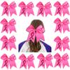 12Pcs 7 Inch Breast Cancer Awareness Cheerleader Bow Large Hair Bow With Ponytail Holder Hair Band For Breast Cancer Month (Believe Pink) view 1