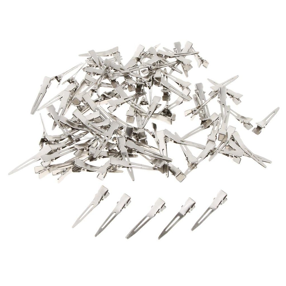 100 Metal Duck Bill Hair Clips - DIY Salon Styling Alligator Curl Clip - Great for Hair Bows & Crafts - Pack of 100-4.5cm Length - Metal Material - Professionals & Craft Lo