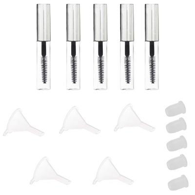 5 Refillable Mascara Bottles with Funnels, Portable Makeup Accessory Set for Travel, 4ml Capacity Containers with Plugs and Easy Refilling Funnel, Beginner Friendly Makeup Artist
